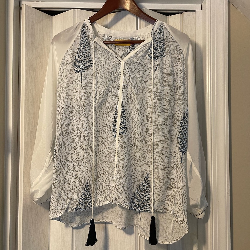 Benares Boho Embroidered Peasant Top. NWOT